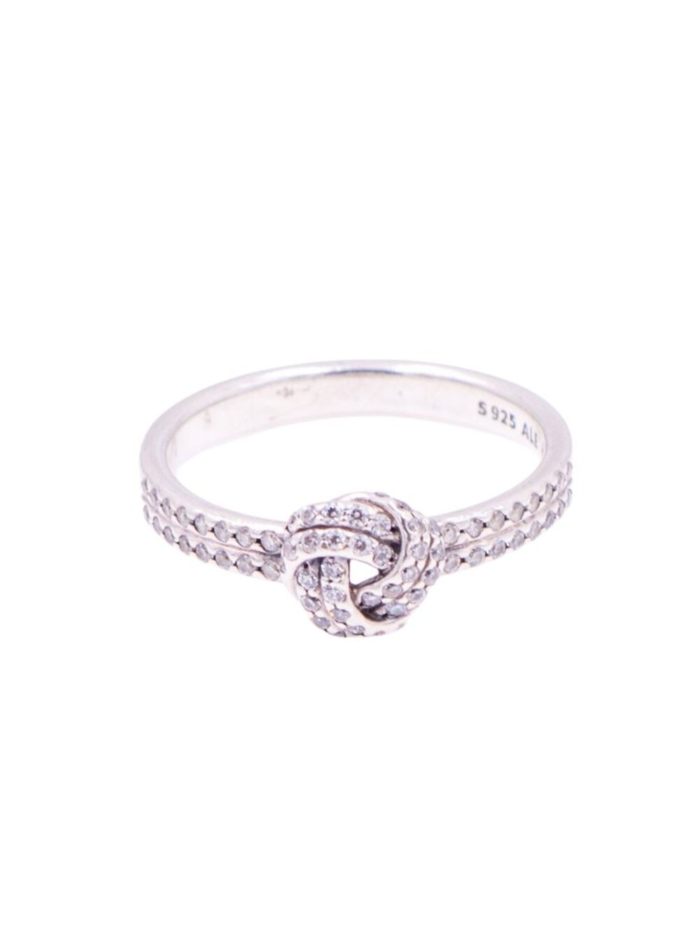 Pandora Retired Sparkling Love Knot Sterling Silver Clear CZ Ring Size 9